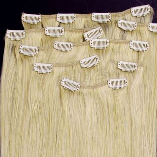 8x 17 Echthaar Clip in Extensions Haarverlaengerung 24 Blonde goldgelb