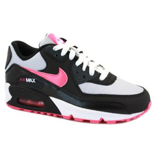 Nike Air Max 90 345017 015 Girls Laced Leather & Mesh Trainers Black