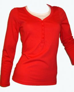 Trendy Langarm Shirt, 2in1, rot/weiss Mode Kleidung Gr. 44