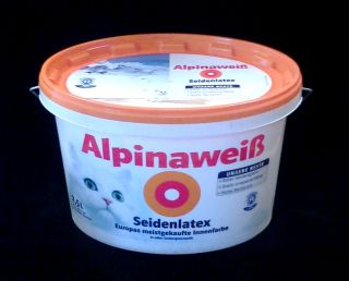 Alpinaweiss Seidenlatex 2,5 L. weiß, 7,98 €/L. hohe Deckkraft