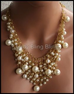 Kette Halskette Collier Perle Perlen Perlenkette Gold Creme Weiß NEU
