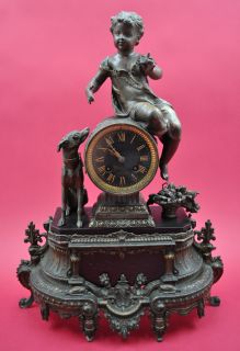 figural mantel clock   marble and cast iron   motif Dog   arround 1890