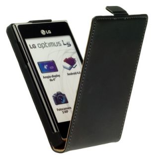 Leder Flip Style Tasche schwarz f LG Optimus L5 E610 Etui Leather Case
