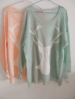 Color Distressed KNITTED Popular White Stag DEER HEAD Jumper Sweater