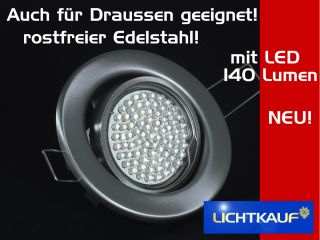 8er LED Einbauleuchten Set Edelstahl rostfrei mit 60 LEDs kaltweiss