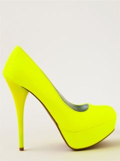 NEW QUPID Women Platform High Heel Stiletto Patent Pump Neon Yellow