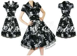 Partykleid schwarzes Blumenmuster Vintage 1950er Retro Rockabilly