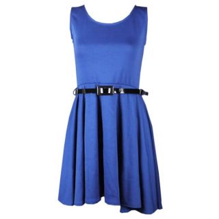 WOMENS SLEEVLESS TAILORED BELTED SKATER DRESS LADIES PARTY SHORT MINI
