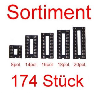 174 Stück IC Sockel Set Sortiment DIL 8pol, 14pol, 16pol, 18pol