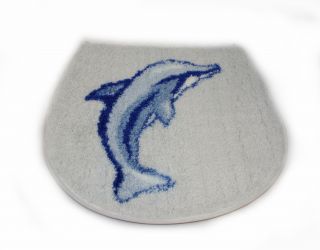 Badteppich WC   Deckelbezug Mikrofaser Delphin Orange Blau Creme B