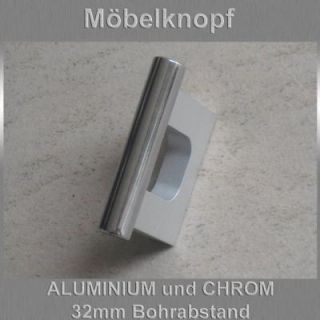Möbelknopf Möbelgriff Schubladengriff Aluminium Chrom glänzend 32mm