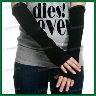 Black Arm Warmer Long Wool Fingerless Gloves Mitten