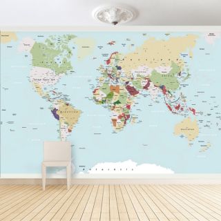 Fototapete Große Weltkarte   Foto Tapete Welt Vlies Karte Kontinent