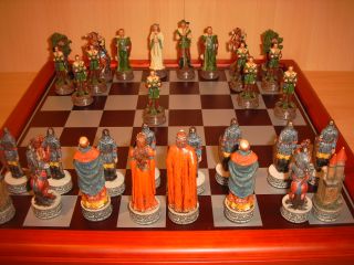Schach Figuren Robin Hood mit Brett Luxus Pur Chessmen Schachspiel Neu