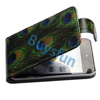 Peacock green tail feathers Flip Leather Case Cover for Apple iPod