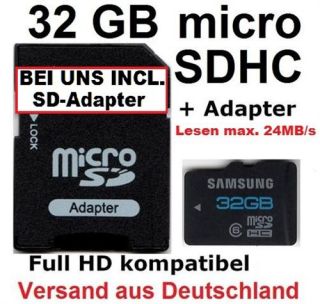 32GB Micro SDHC Speicherkarte + SD Adapter Samsung max.24MB/s Leseg