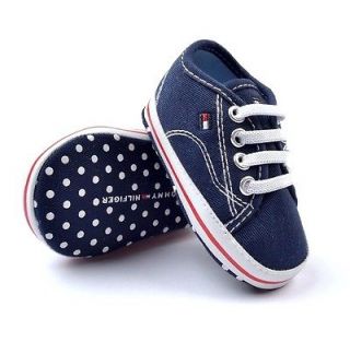 New TOMMY HILFIGER Soft Sole Baby Boys NAVY Sneakers Crib Shoes. Age 3