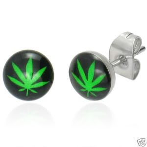 NEW 7mm Stainless Steel Cannabis/Weed Stud Earrings