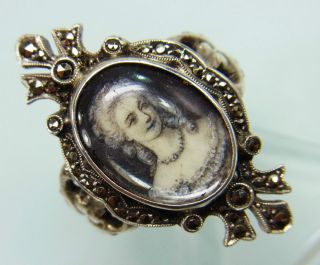 Ring Silber mit Damenporträt Markasite Rokoko   Stil (A231)