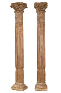 028 Zwei prachtvoll verzierte Säulen Pfeiler 258cm Massivholz