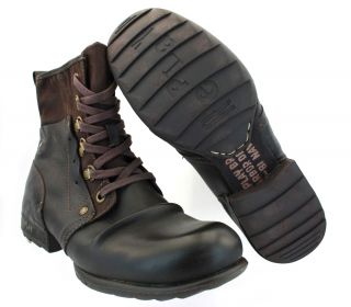 Replay Akart Leather & Canvas Lace Up Mid Boots Dark Br