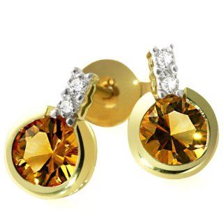 Goldmaid Damen Ohrstecker 585 Gelbgold 4 Diamanten 2 Citrin 0,02ctFa