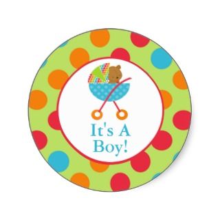 Baby Carriage Its a Boy Blue Baby Shower Sticker