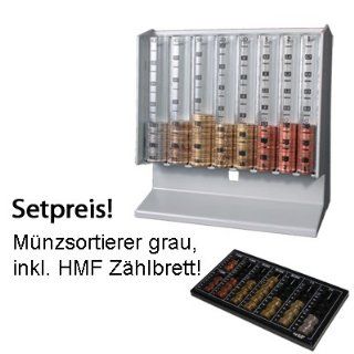 Münzsortierer Spardose 210 x 100 x 195 mm Sammeldose lichtgrau, inkl