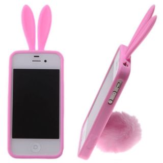 Lovely Bunny Rabbit Ears Tail Silicone Case Skin Cover For iPhone 4/4S