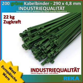 200 Stck Kabelbinder grün 290 x 4,8 mm INDUSTRIEQUALITÄT