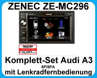 Komplett Set Audi A3 8P 8PA ZENEC ZE MC296 Moniceiver Bluetooth USB