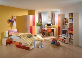 NEU* Komplett Jugendzimmer Ahorn   orange Kinderzimmer Jugendbett