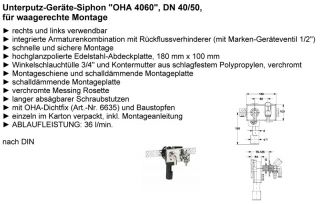 Unterputz Siphon Sifon waagerecht PE DN 40 / 50 Waschmaschine Abfluss