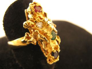 R305 750er 18kt Gelbgold Ring Natur Steingarten Diamant Rubin Saphir