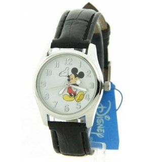Disney MCK810 Womens Mickey Mouse White Dial Black Leather Strap