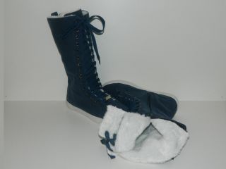Damen Stiefel Fell Schnürer Stiefelette Ankle Boots Boxer Schuhe Navy