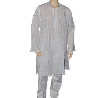 DakshCraft Kurta Pyjama für Männer (Baumwolle), weiß, Größe 42