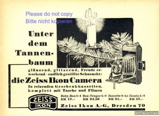 Kamera Zeiss Ikon Reklame von 1930 Weihnachten Klappkamera Camera