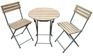 Biergarten Garnitur Garten Sitzgruppe, Holz, Tisch rund + 2 Stühle