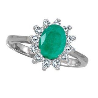 Allurez   Lady Diana Oval Emerald & Diamond Ring 14k White Gold (1,50