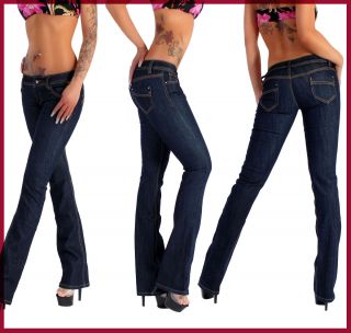 12r) Damen Bootcut Hüft Jeans Hose Blue Strass 34 XS   42 XL