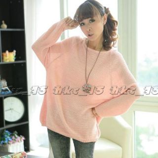 Batwing Round Neck Knitted Pullover Jumper Casual Loose Long Sweater