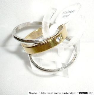 Edelstahl Ringe im Set, Zirkonia, gold, silber, Gr.17, 18, 19, 20