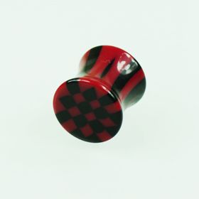 Kunststoff Ohr Piercing Plug mit Karo Muster Ro/SW