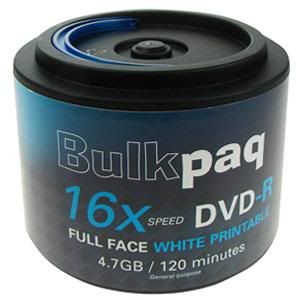 25 Bulkpaq DVD R 16x FULL FACE PRINTABLE 4.7GB/120min