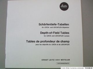 Leica Schärfentiefe Tabellen Depth of Field Tables Leicaflex