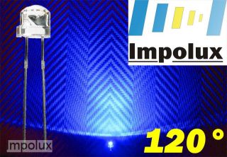100 MEGA LED BLAU Flachkopf Kurzkopf 120° 5mm blue +R