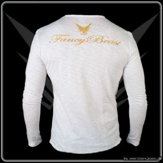 FancyBeast by FB BurnOut Longsleeve V Neek Shirt White Streetwear S M