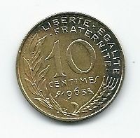 Frankreich, 10 Centimes, 1963, gut erhalten