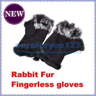 Bl Rabbit Fur Hand Wrist Warmer Fingerless Gloves New